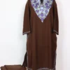 Hafizah Brown Pheran Set in Cashmilon Wool Aari Embroidery