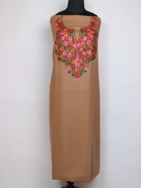Beige 2pc Suit in Cashmilon Wool with Aari Work