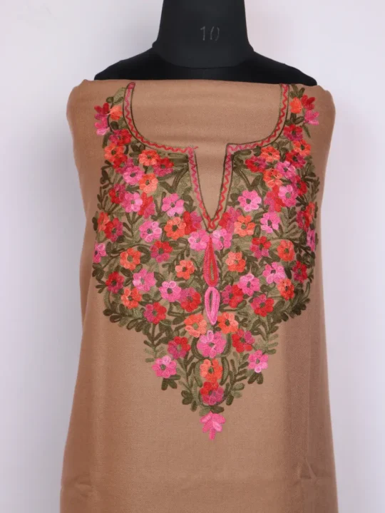 Beige 2pc Suit in Cashmilon Wool with Aari Work