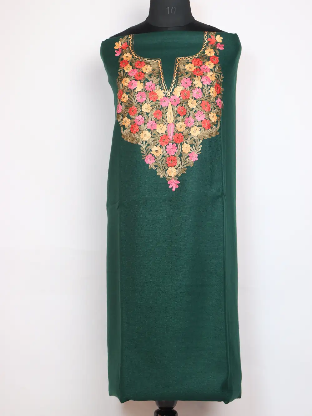 Unstitched 2 PC Woolen Cashmilon Suit in Aari Embroidery Green - Image 2