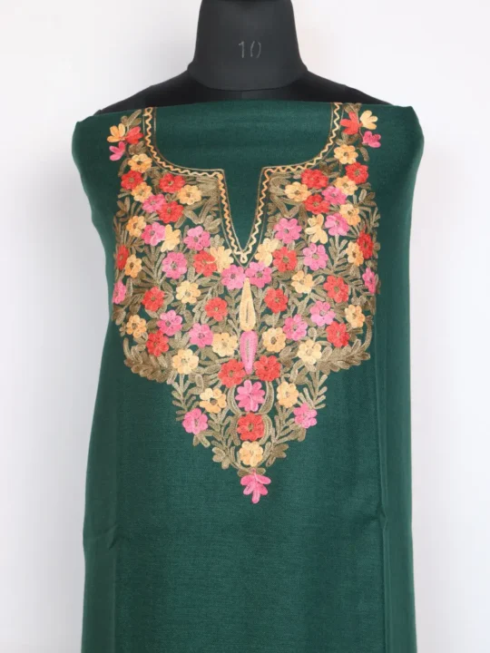 Aari Embroidery Green 2pc Suit in Cashmilon Wool