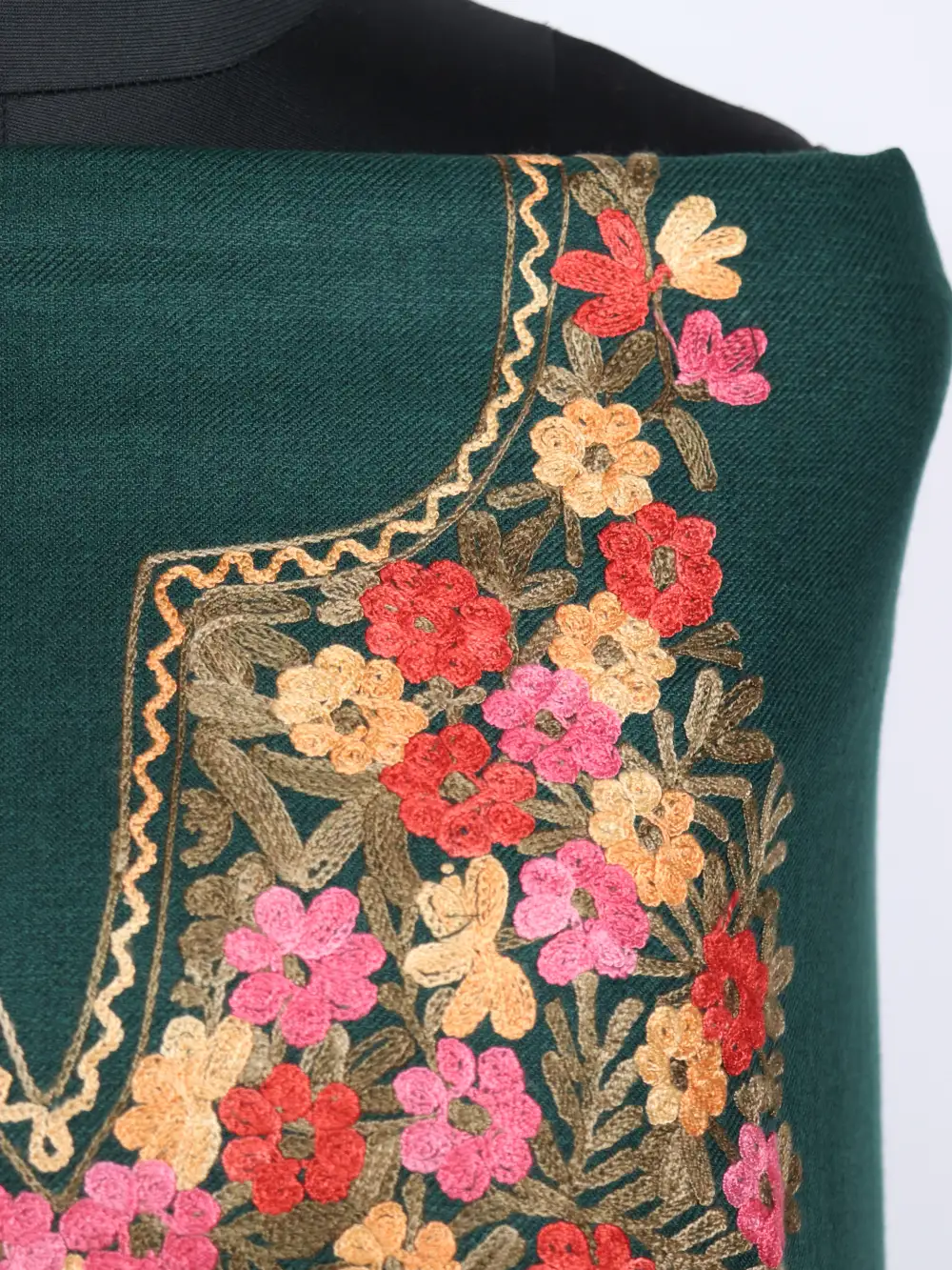 Unstitched 2 PC Woolen Cashmilon Suit in Aari Embroidery Green - Image 3