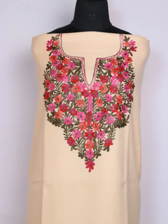 Aari Embroidery Pale Yellow 2pc Suit in Cashmilon Wool