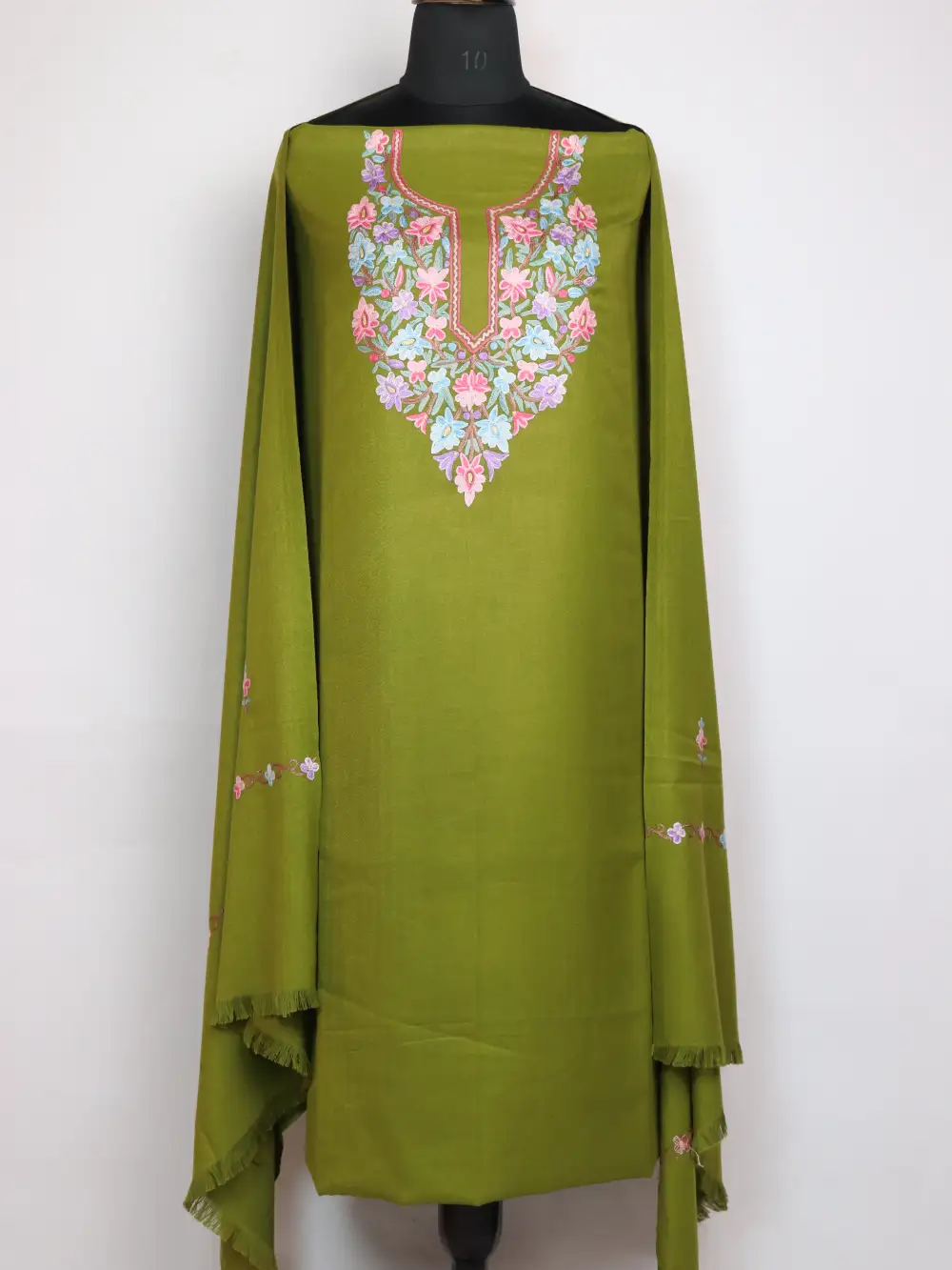 Olive Hand Aari Embroidery Yasira 3pc Suit in Wool