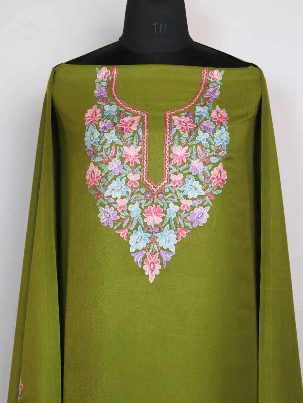 3pc Kashmiri Wool Suit Olive Hand Aari Embroidery Yasira - Image 2