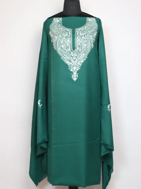 Dark Green Hand Aari Embroidery Sehrish 3pc Suit in Wool
