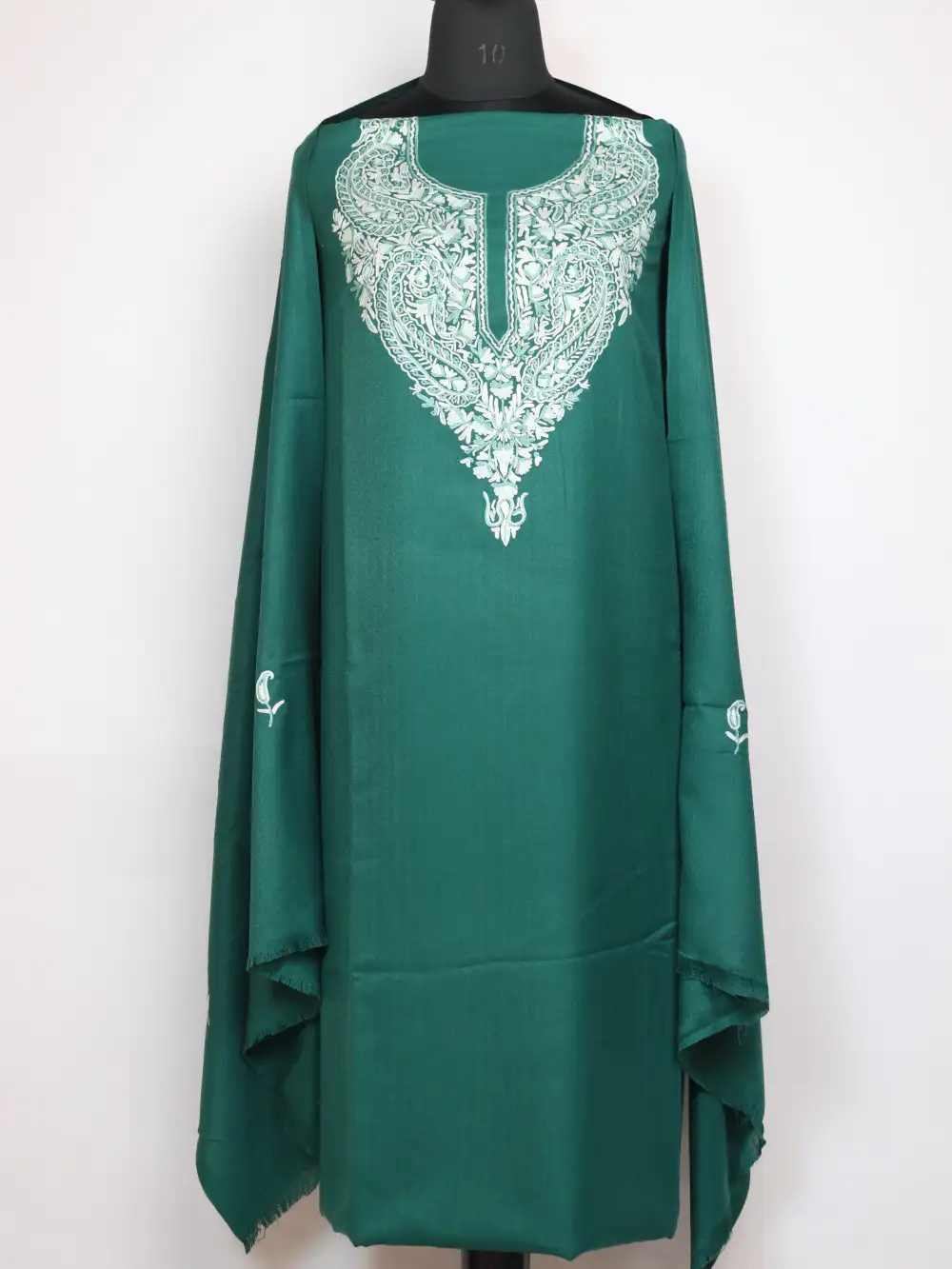 Dark Green Hand Aari Embroidery Sehrish 3pc Suit in Wool