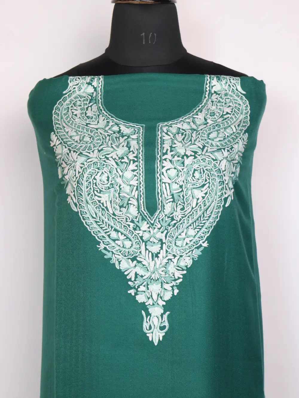 3pc Salwar Kameez Suit in Wool Dark Green Hand Aari Embroidery Sehrish - Image 2