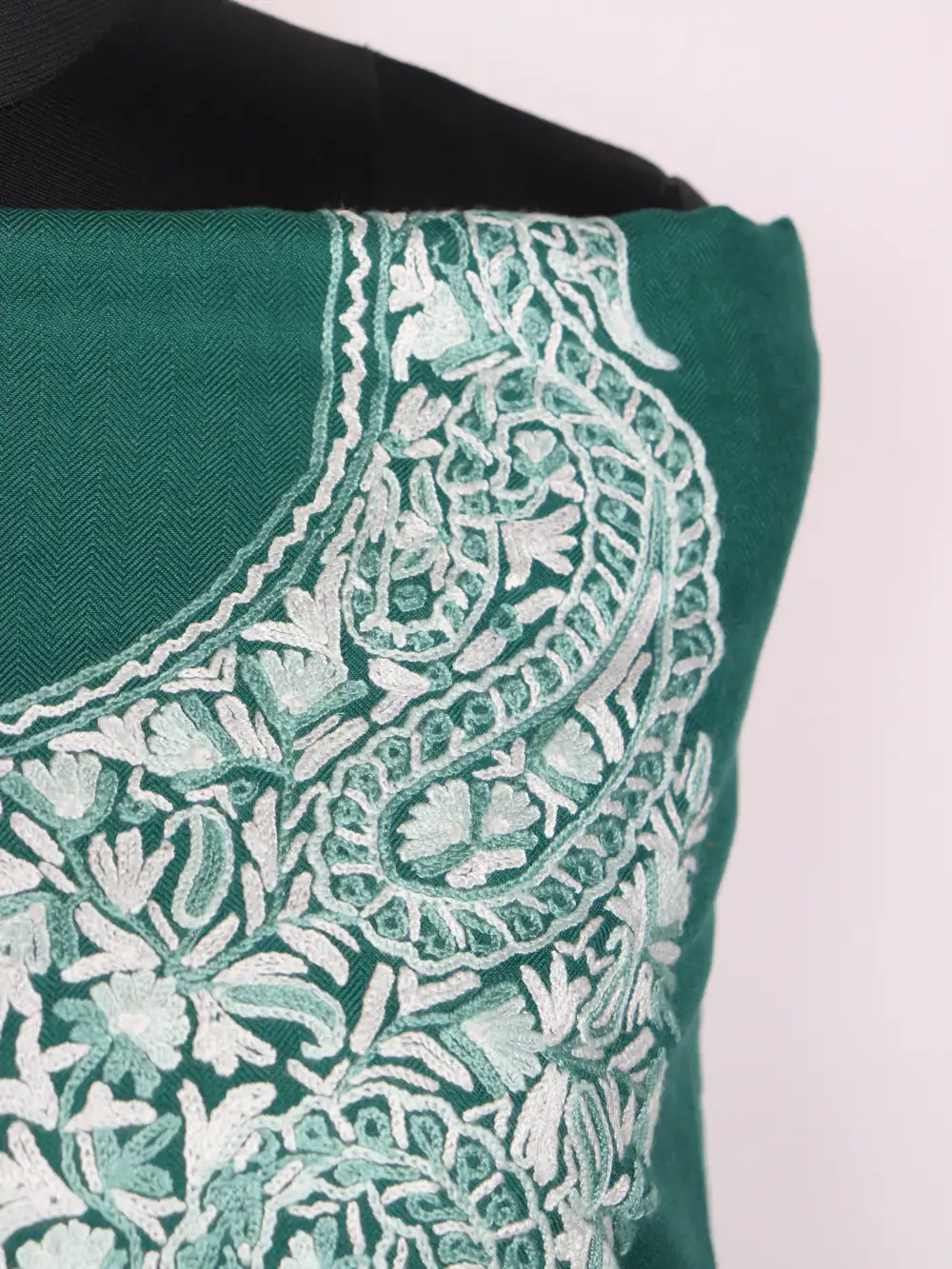 3pc Salwar Kameez Suit in Wool Dark Green Hand Aari Embroidery Sehrish - Image 3