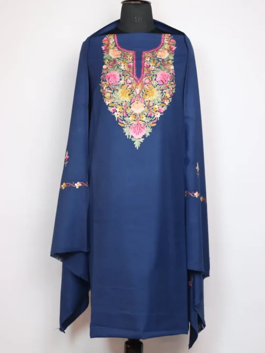 Hayat Navy Blue Hand Aari Embroidery 3pc Suit in Wool