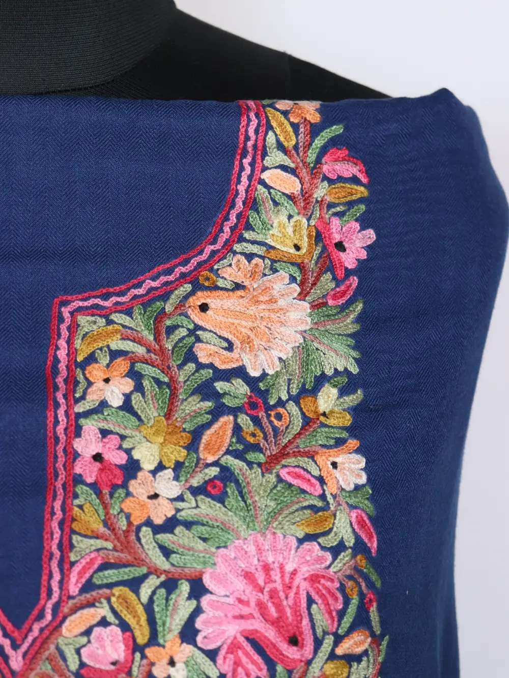 Hayat Navy Blue Hand Aari Embroidery 3pc Salwar Suit in Wool - Image 3