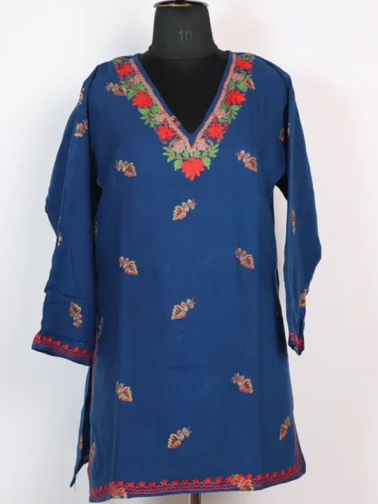 Safiya Royal Blue Cashmilon Wool Kurti with Aari Work