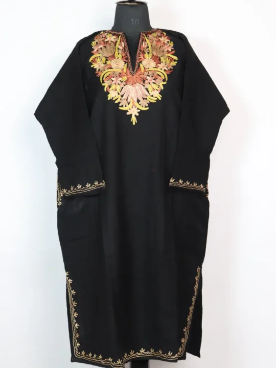 Black Aari Work Hafizah Pheran in Cashmilon Wool