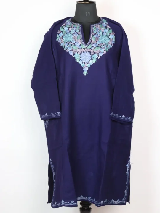 Royal Blue Lutf Pheran in Cashmilon Wool with Aari Embroidery