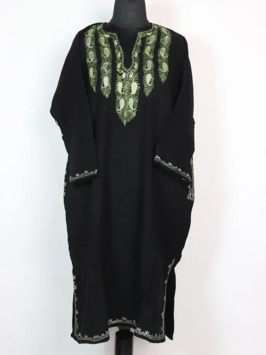Naziyah Black Pheran in Cashmilon Wool with Aari Embroidery