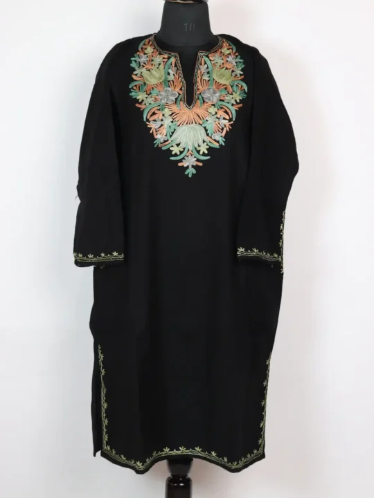Black Cashmilon Wool Zehra Pheran with Aari Embroidery