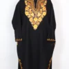Black Mehrun Cashmilon Wool Pheran with Aari Embroidery