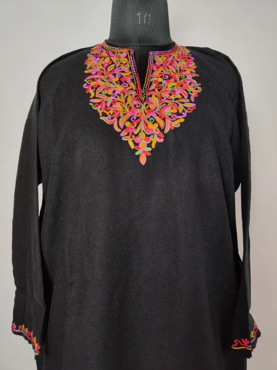 Black Aari Work Mahrosh Pheran in Cashmilon Wool