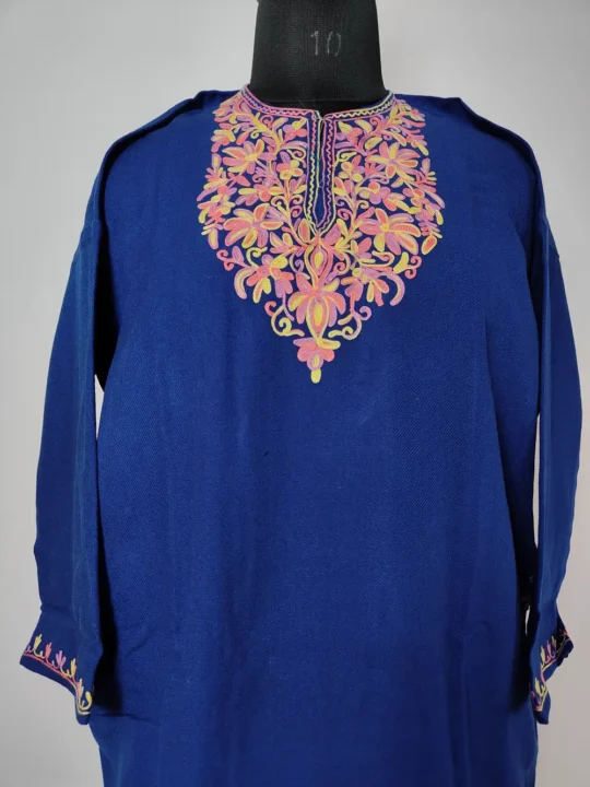 Shahnoor Blue Pheran in Cashmilon Wool with Aari Embroidery