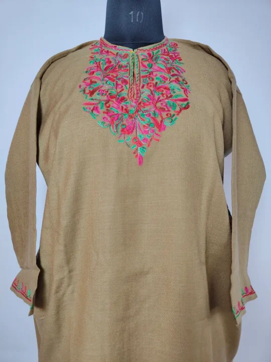 Beige Cashmilon Pheran Highlighted with Aari Embroidery