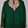Dark Green Cashmilon Wool Short Pheran with Aari Embroidery
