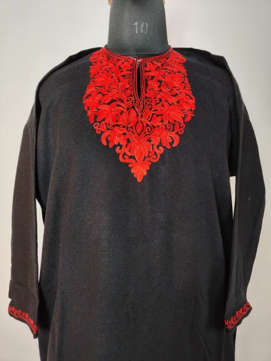 Aari Embroidered Black Short Pheran in Cashmilon Wool