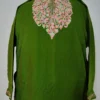 Short Cashmilon Wool Aari Work Pheran in Green