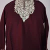 Maroon Short Pheran in Cashmilon Wool with Aari Embroidery