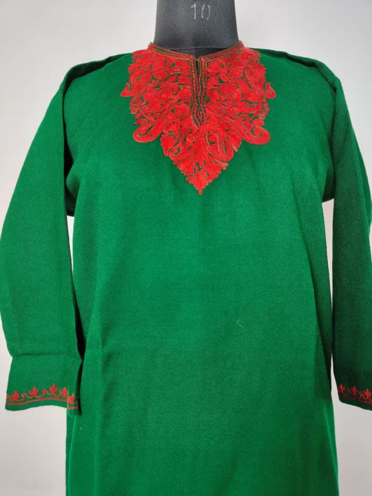 Cashmilon Aari Embroidery Green Short Pheran Noor