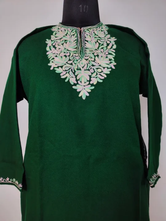 Aari Work Cashmilon Dark Green Mehnoor Short Pheran