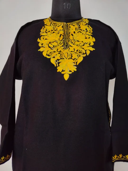 Cashmilon Wool Naaz Aari Embroidery Black Short Pheran