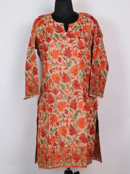 Nargis Pink Cashmilon Wool Top with Chinar Aari Work