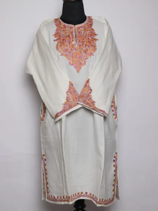 Dark Blue Rimsha Aari Embroidered Fancy Sleeve Pheran in Cashmilon Wool