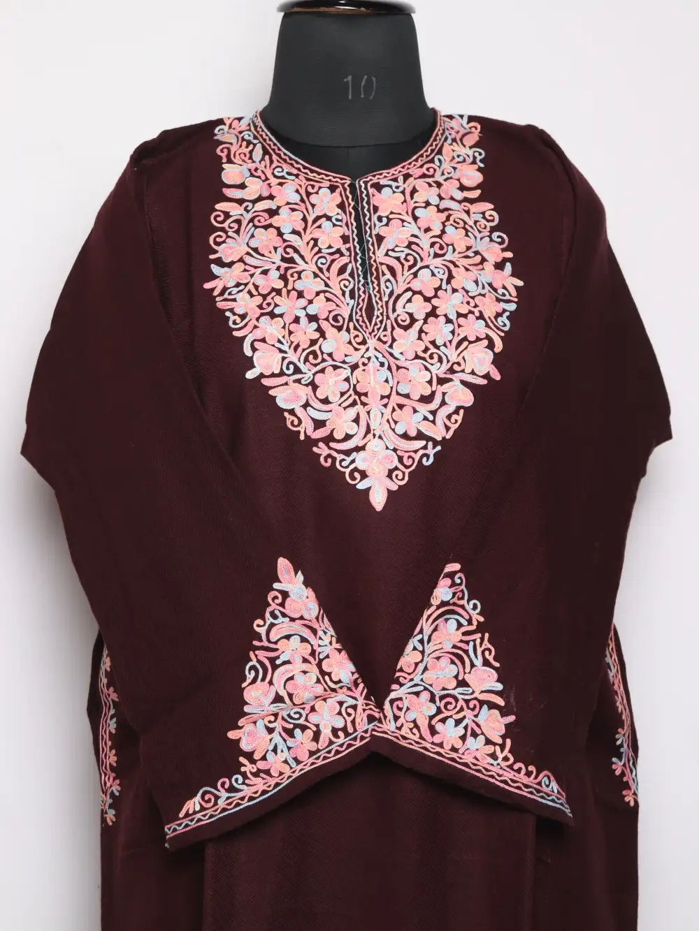 Wine Pheran with Aari Embroidered Fancy Sleeve in Cashmilon Wool Afsheen - Image 2