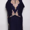 Dark Blue Pheran with Aari Embroidered Rubeen Fancy Sleeve in Cashmilon Wool
