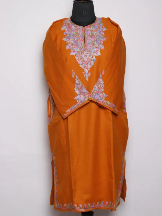 Sadiyah Pheran in Mustard with Fancy Sleeve Aari Embroidery in Cashmilon Wool