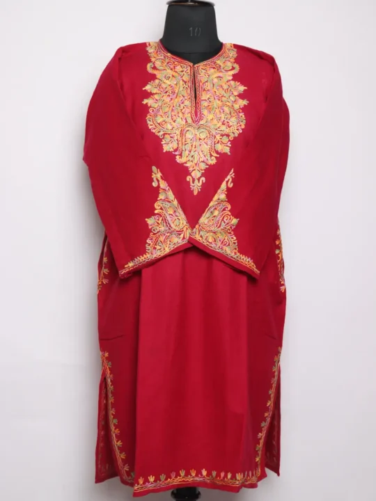 Pink Pheran with Fancy Sleeve Tahirah Aari Embroidery in Cashmilon Wool