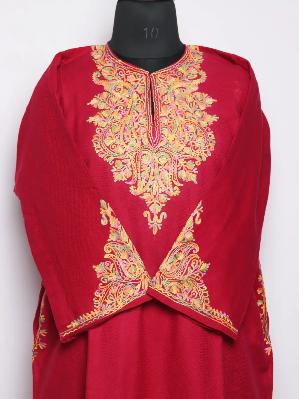 Pink Pheran with Fancy Sleeve Tahirah Aari Embroidery in Cashmilon Wool - Image 2