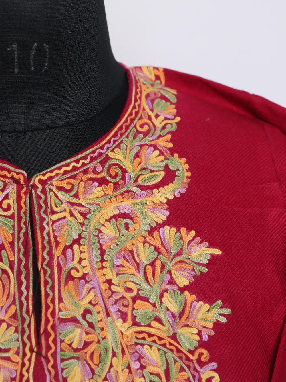 Pink Pheran with Fancy Sleeve Tahirah Aari Embroidery in Cashmilon Wool - Image 3