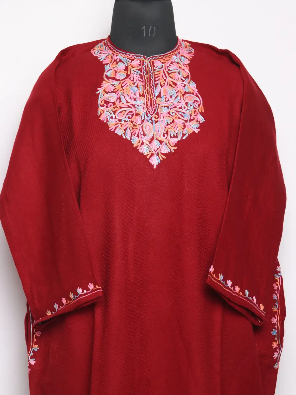 Aari Work Maroon Fareed Pheran in Cashmilon Wool - Image 2