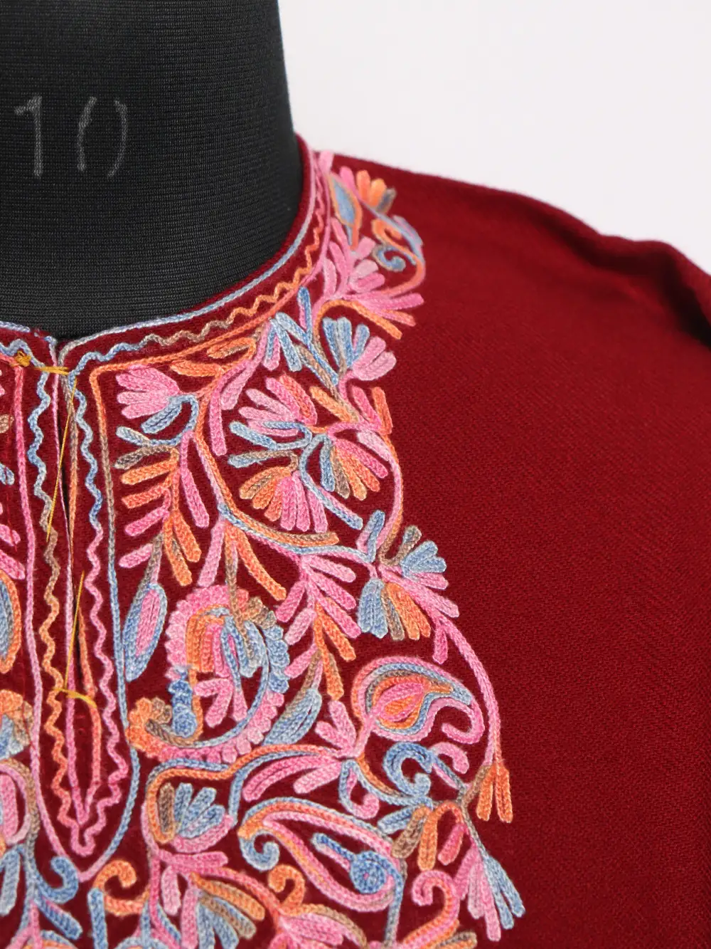 Aari Work Maroon Fareed Pheran in Cashmilon Wool - Image 3