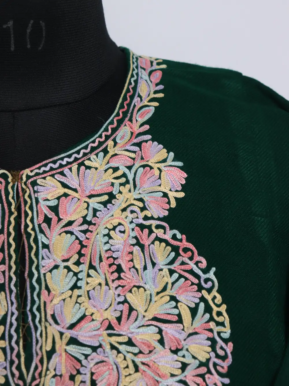 Aari Work Dark Green Pheran with Fancy Sleeve in Cashmilon Wool Laila - Image 3