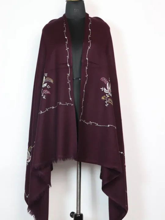 Purple Cashmilon Shawl for Women with Kashmiri Hand Sozni Embroidery