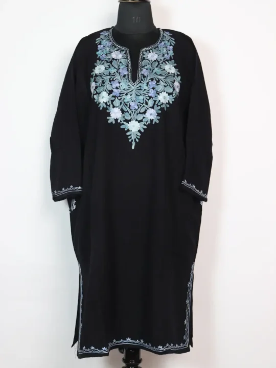 Haseen Black Cashmilon Wool Pheran with Aari Embroidery
