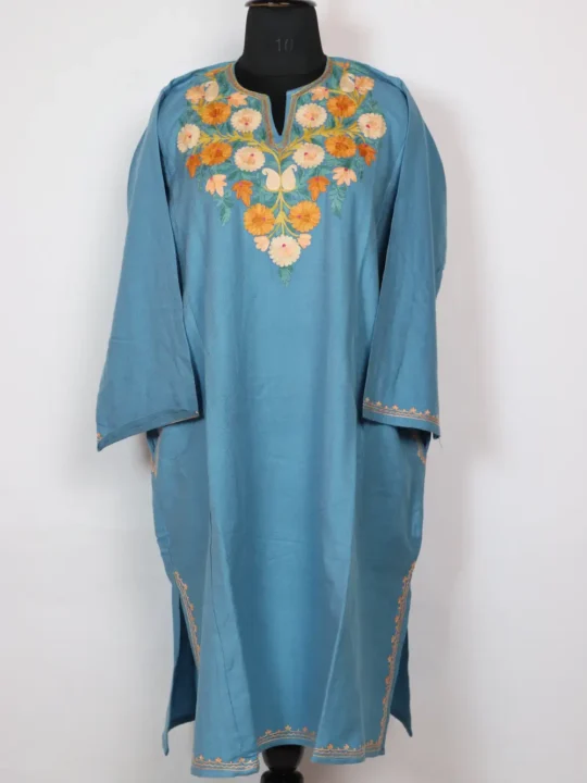 Hayat Blue Cashmilon Pheran with Aari Embroidery