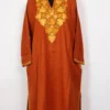 Mustard Cashmilon Wool Pheran with Chinar Aari Embroidery