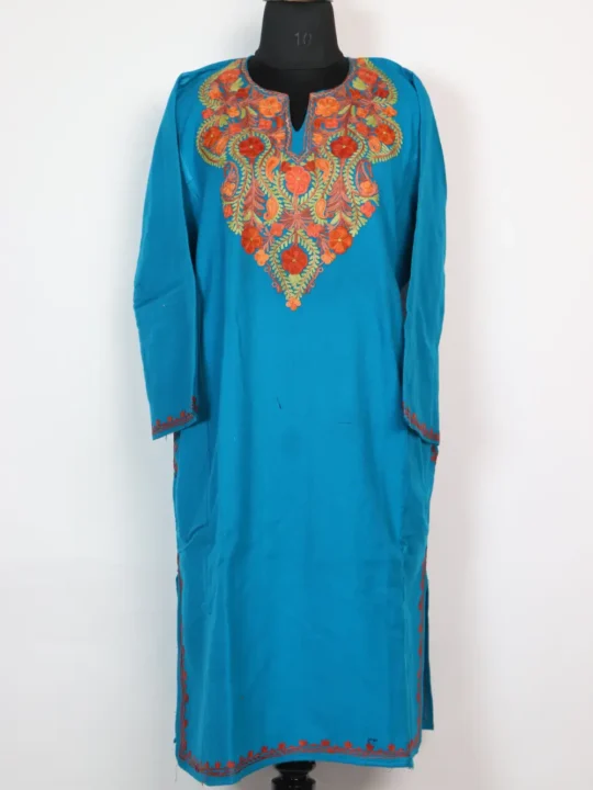 Nazib Cashmilon Wool Blue Pheran with Aari Embroidery