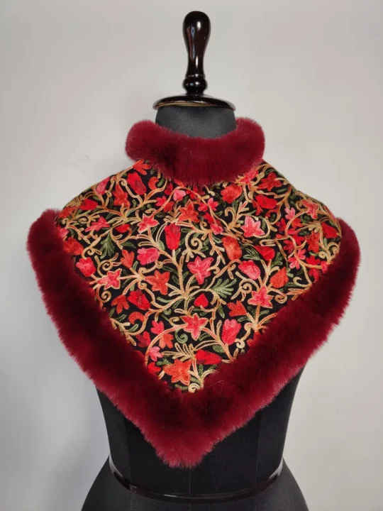 Khubsurat Black Kids Fur Poncho in Cashmilon Wool - Aari Work