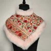 White Aari Embroidery Nazakat Kids Fur Poncho in Cashmilon Wool