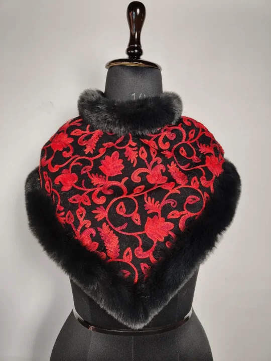 Kids Black Fur Poncho in Cashmilon Wool with Pakeez Aari Embroidery